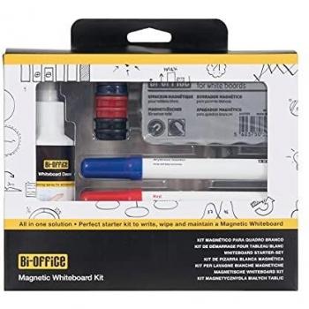 Bi-Office - Kit de Limpieza para Pizarras Blanca con 4 Rotuladores, Spray Limpiador, 6 imanes y Borrador Magnético