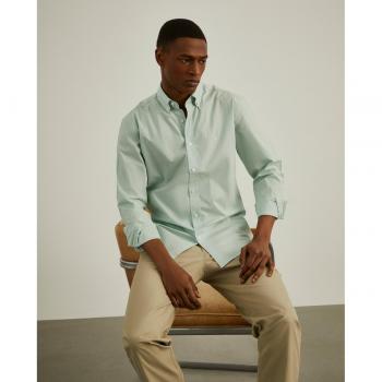 Camisa popelín de hombre corte slim Lion of Porches con estampado liso en verde agua