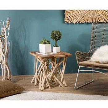 Mesa auxiliar natural de teca con patas de madera flotante 55x55cm