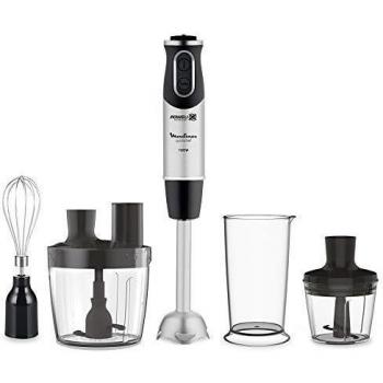Moulinex Quickchef DD65J8 Batidora de mano con 4 accesorios, 1000 W, 10 velocidades, procesador de alimentos, picadora, varillas, vaso medidor y pie metálico, cuchillas de acero robustas