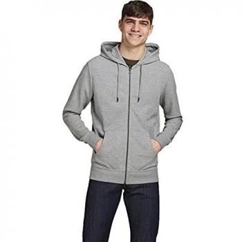 Jack & Jones Men's Basic Zip Hoodie Light Grey Regular Fit