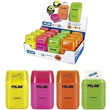 COMBINACIÓN DE GOMA Y SACAPUNTAS COMPACT FLUO MILÁN COLORES SURTIDOS FLUOR