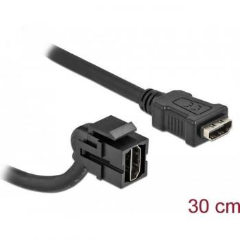 Módulo Keystone HDMI Hembra 110° con Cable de 30 cm - Soporte 4K 30 Hz - Negro