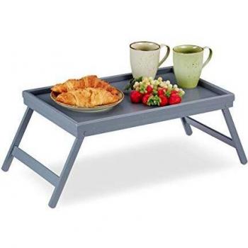 Bandeja de Cama Plegable de Bambú con Bordes Elevados, 4 x 50 x 31 cm, Gris