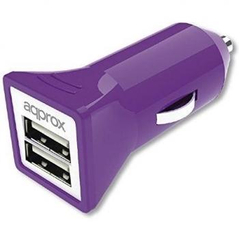 Adaptador de Corriente para Vehículo con Doble Puerto USB en Color Púrpura - Approx