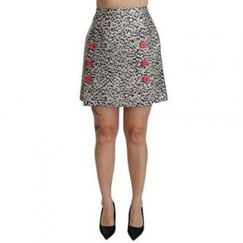 Dolce & Gabbana Silver Pattern A-line High Waist Skirt - IT44|L
