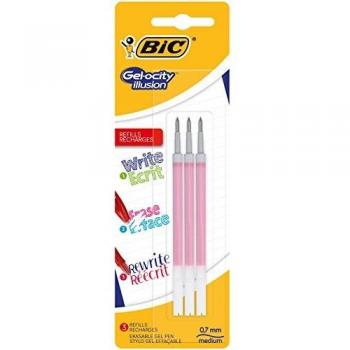 Recambio Bolígrafo BIC Gelocity Illusion Borrable, Color Rojo, Punta Media, Blíster de 3 Unidades