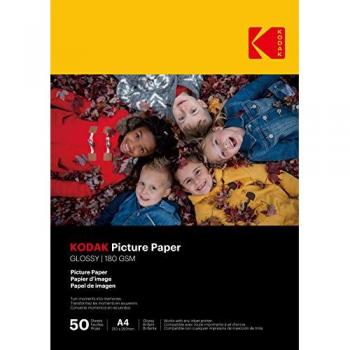 Papel Fotográfico Brillante Kodak 9891264 - 50 Hojas A4 (21x29.7cm) 180g/m² para Impresión de Inyección de Tinta