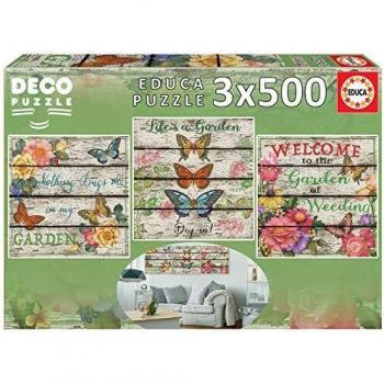 Educa Borras - Serie Deco, 3 puzzles de 500 piezas, Jardín Campestre