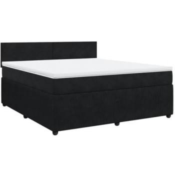 Cama box spring con colchón de muelles en terciopelo negro 180x200 cm