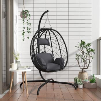 Hanging Egg Chair with Anthracite Cushion, Poly Rattan & Steel