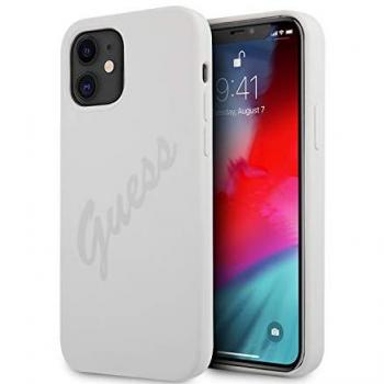 Funda Guess Vintage de silicona para iPhone 12 Mini color Blanco, diseño rígido con texto en inglés, compatible con modelo 5.4