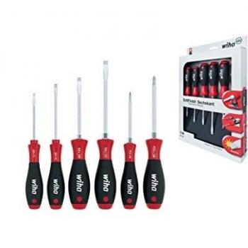 Wiha Juego de destornilladores SoftFinish® ranurados, Pozidriv, de 6 unid., con prolongación hexagonal (21249)