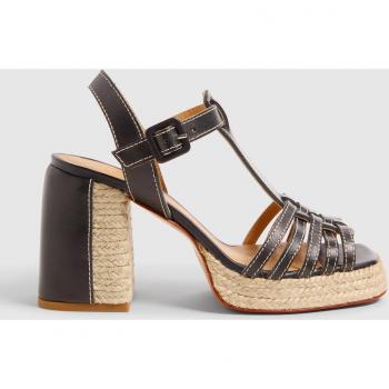 Sandalias Vernia en rafia con cierre de pulsera y tacón de cuero vacuno en negro