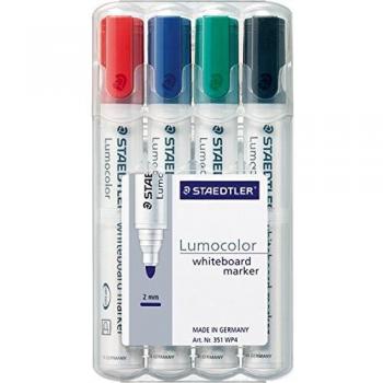 Set de 4 Marcadores Lumocolor 351 para Pizarra Blanca con Punta Redonda de Staedtler - Colores Variados