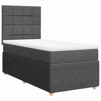 Cama box spring con colchón de muelles gris oscuro 90x200 cm tela