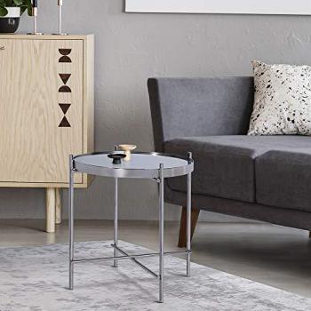 Mesa Auxiliar Redonda Plateada de Metal con Tapa de Cristal Ø43x45 cm - Womo-Design