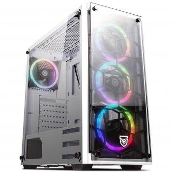 Nfortec Draco V2 - Caja Pc Gaming Compatible E-ATX/ATX/Micro ATX/ITX, 4 Ventiladores 120mm RGB Incluidos, Frontal y Lateral Cristal Templado, 3 Filtros Antipolvo, USB 3.0, Color Blanco