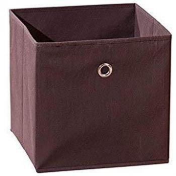 Caja de almacenamiento plegable Winny en tejido marrón - 32 x 32 x 32 cm - con anillo metálico y agujero para los dedos