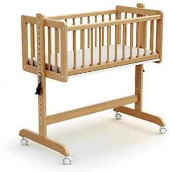 Cuna de colecho convertible 5 en 1 de madera haya barnizada, regulable en altura, con matelas incluido, dimensiones 40 x 80 cm