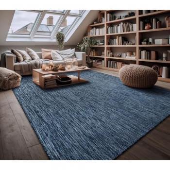 Alfombra Exterior e Interior Jaspeada Monocolor Azul para Balcón y Terraza, 240x340 cm
