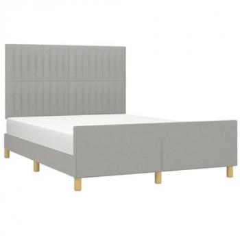 Estructura de cama con cabecero acolchado tapizado en tela gris claro 140x190 cm