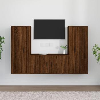 vidaXL Set de muebles para TV 3 piezas madera contrachapada roble marrón, Mueble de salón, Mueble TV, Mesa de TV