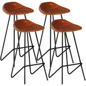 Taburetes de Bar de cuero genuino marrón 4 piezas