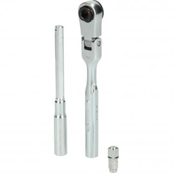 Juego de carraca reversible articulada para puntas de 1/4' con adaptador insertable para llaves de vaso, 3 pzs KS TOOLS 918.1590