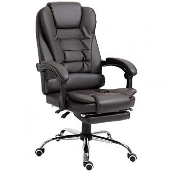 Homcom Silla de Oficina Reclinable con Reposapiés, Silla de Escritorio Ejecutiva Giratoria, Altura Ajustable, Tapizada en PU, con Reposabrazos, disponible en colores crema y café
