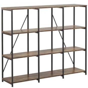 Estantería Industrial Minimalista de 3 Niveles en Madera Oscura con Estructura de Metal Negro Rhode