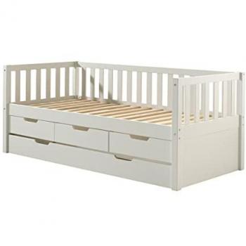 Cama Individual Vipack Fritz con Sprossenumrandung, 90x200 cm, 3 Cajones y Cama Nido, Color Blanco o Pino Lechoso