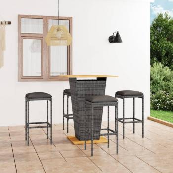 Set de muebles de bar de jardín 5 pzas con cojines ratán PE gris