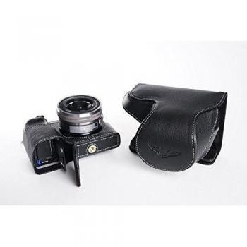 TP hecha a mano de cuero genuino real Cámara de caso completo de la cubierta del bolso para Sony A6300 con 16-50mm lente inferior Abra Color Negro