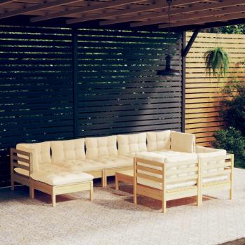 10-Piece Garden Lounge Set with Cream Cushions Solid Pinewood