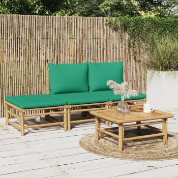 4-Piece Bamboo Garden Lounge Set with Green Cushions