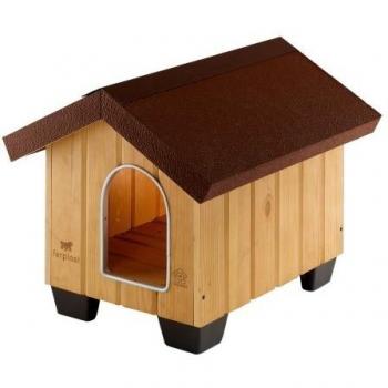 Feplast 87000000 Caseta de Exterior para Perros Domus Mini, Robusta Madera Ecosostenible, Pies de Plástico, Puerta con Revestimiento Resistente a Las Mordeduras, 50 x 65 x 47.5 Cm, Negro