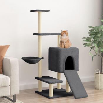Rascador para Gatos vidaXL con Postes de Sisal, Torre de Escalada, Color Crema, Gris Claro y Gris Oscuro, Altura 130,5 cm