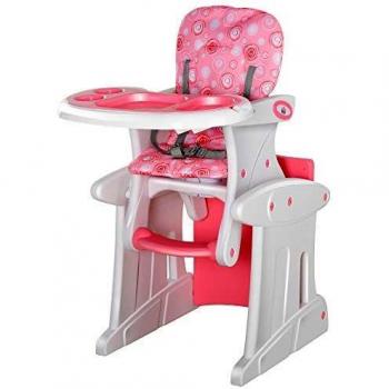 HOMCOM Trona para Bebés 2 en 1 para 6 Meses a 6 Años Transformable en Mesa y Silla Multifuncional Ajustable en 3 Posiciones Respaldo Alto Acolchado con 2 Bandejas Extraíbles 57x59x105 cm Rosa