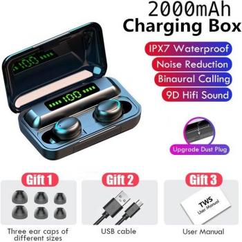 Auriculares Inalámbricos TWS 9D HiFi Estéreo Bluetooth 5.0 con Pantalla LED, Caja de Carga de 2000mAh y Resistencia al Agua con Micrófono