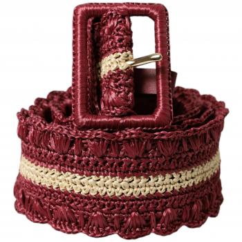 Dolce & Gabbana Maroon Beige Braided Canvas Wide Waist Belt - 85 cm / 34 Inches