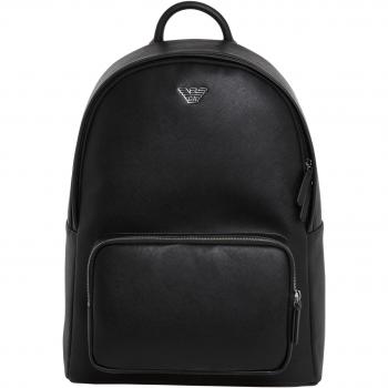 Emporio Armani Roundshape Leather Backpack for Men, Color: Black, Size: One Size