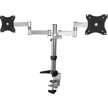 Soporte de mesa para dos monitores hasta 27 con brazo regulable en aluminio negro y plata