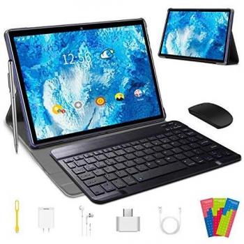 Tablet 10 Pulgadas 4 GB RAM 64GB/128GB ROM Android 9.0 Certificación Google GMS Ultrar-Rápido Tablets 4G LTE Dual SIM / WiFi 8000mAh Quad Core /GPS,Type-c, OTG, Netfilix/ - con Teclado