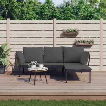 3-Piece Dark Grey Poly Rattan Garden Lounge Set with Cushions