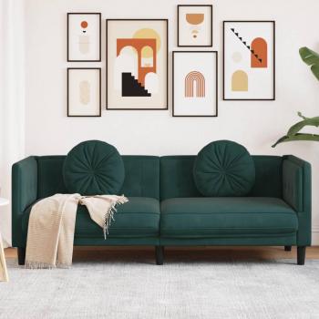 Sofá de 3 plazas con cojines de terciopelo verde oscuro Vidaxl