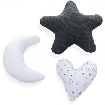 Alondra 693-179 - Set 3 cojines infantiles decoración con diseño corazón, estrella y luna