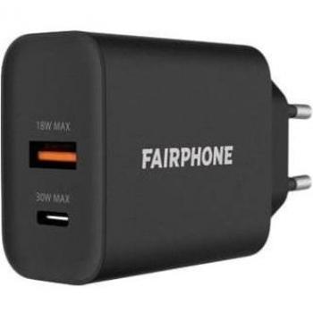 Cargador Dual USB-C 30W Fairphone (EU) - Cargador Rápido, Doble Puerto, Negro
