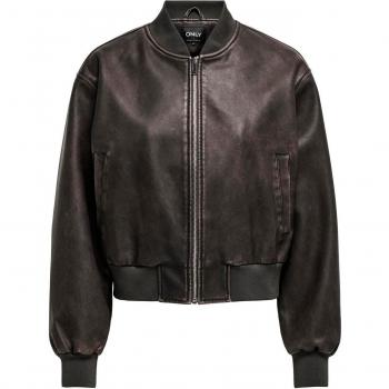 Only Jane Women's Washed Faux Leather Bomber Jacket, Chocolate Brown
