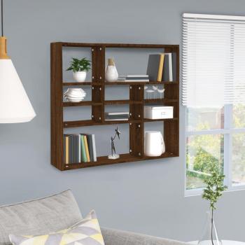 Estante de pared de madera multicapa Roble Marrón 90x16x78 cm